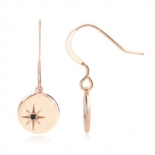 Black diamond - 925 silver earrings of pink-gold colour, glossy circle with Polaris