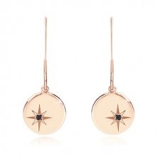 925 silver set, pink-gold hue - bracelet and earrings, circle with Polaris, black diamond