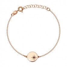 Bracelet of pink-gold colour, 925 silver - glossy circle, north star, black diamond