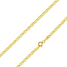 Yellow 14K gold chain - oval rings with cuts and smooth rectangle, 500 mm
