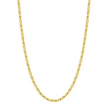 Yellow 14K gold chain - oval rings with cuts and smooth rectangle, 500 mm