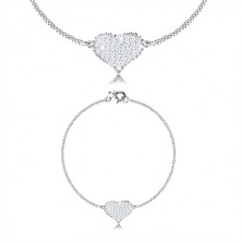 925 silver three-set - symmetric heart with zircons, chain joined into series
