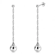 925 silver hanging earrings - glossy balls and spiral chain