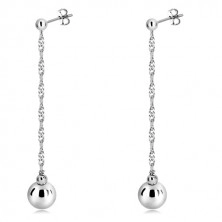 925 silver hanging earrings - glossy balls and spiral chain