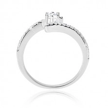 925 silver ring - glittery curved arms, clear round zircon in mount