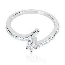 925 silver ring - glittery curved arms, clear round zircon in mount