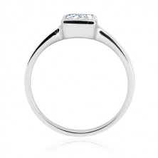 925 silver ring - narrow glossy arms, transparent zircon square