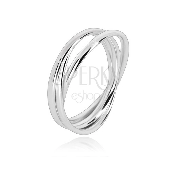 Triple 925 silver ring - narrow glossy ringlets that are interconnected with one another