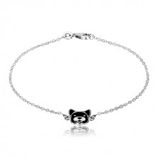 925 silver bracelet - glossy chain, dog adorned with glaze of black colour, lobster claw clasp