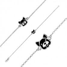 925 silver bracelet - glossy chain, dog adorned with glaze of black colour, lobster claw clasp