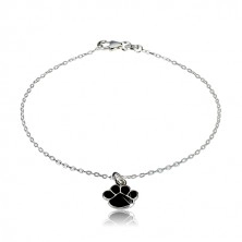 925 silver bracelet - black paw, glittery chain of oval rings