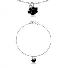 925 silver bracelet - black paw, glittery chain of oval rings