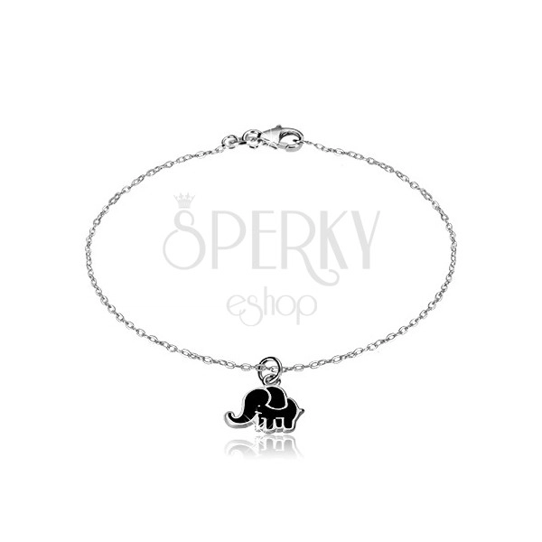 925 silver bracelet - glittery chain, elephant adorned with black glaze