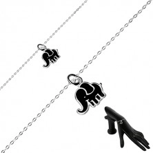 925 silver bracelet - glittery chain, elephant adorned with black glaze