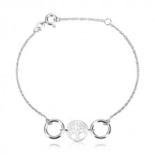 925 silver bracelet - carved circle with a life tree, two glossy circles