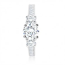 925 silver engagement ring - three round zircons, glossy arms with zircons
