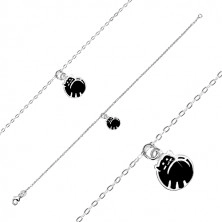 925 silver bracelet - cat curled up in a ball, glaze of black colour, glossy chain