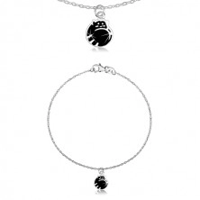 925 silver bracelet - cat curled up in a ball, glaze of black colour, glossy chain