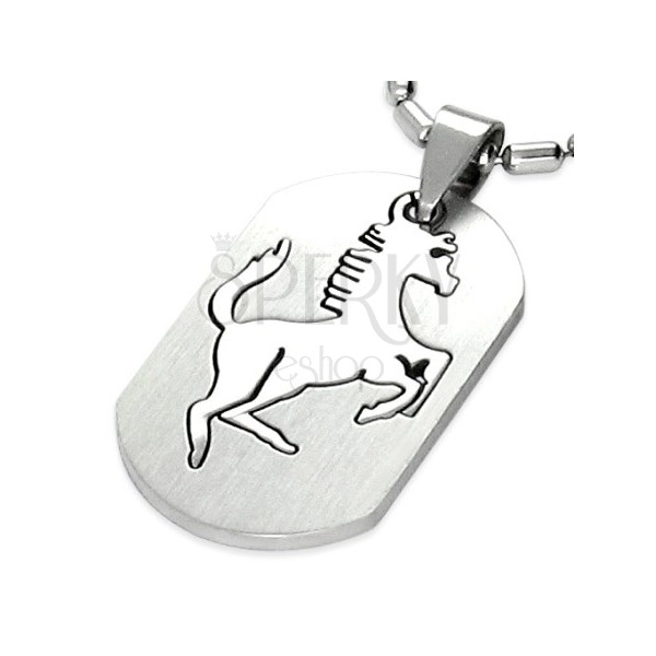 Pendant made of surgical steel in silver colour, cut horse