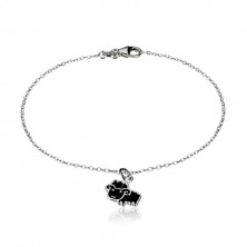925 silver bracelet - glittery chain and sheep with a glaze of black colour