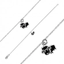 925 silver bracelet - glittery chain and sheep with a glaze of black colour