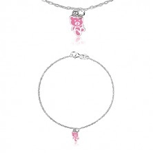 925 silver bracelet - teddy adorned with a glaze of pink colour, glossy chain
