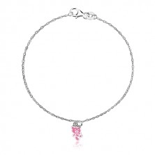 925 silver bracelet - teddy adorned with a glaze of pink colour, glossy chain