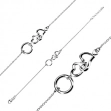 925 silver bracelet - two glossy hearts and a circle, smaller oval rings