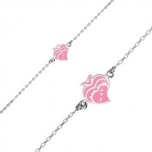 925 silver bracelet - glossy oval rings, fish adorned with a glaze of pink colour