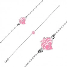 925 silver bracelet - glossy oval rings, fish adorned with a glaze of pink colour