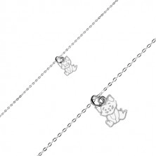 925 silver bracelet - pendant with a motif of a cat, glossy oval rings