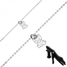925 silver bracelet - pendant with a motif of a cat, glossy oval rings