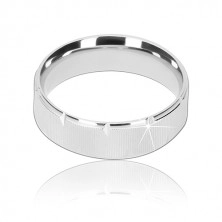 925 silver wedding ring - notched surface, glossy triangle cuts, 6 mm