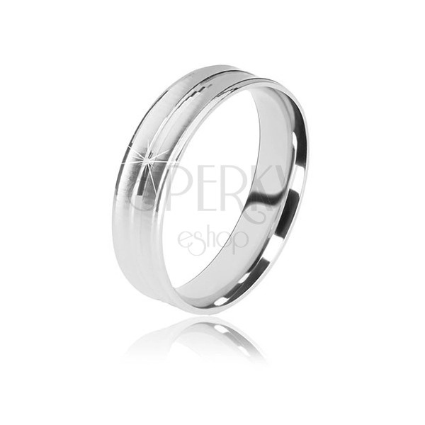 925 silver wedding ring - two matt cuts and a narrower stripe in the center, 5 mm