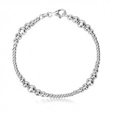 925 silver bracelet - balls on chain, glossy surface, lobster claw clasp