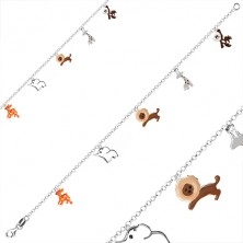 925 child silver bracelet - pendants with animal motif, round rings 