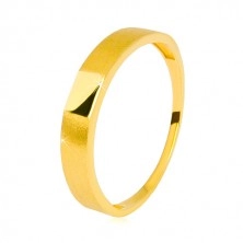 14K Gold band – glossy rectangle in the centre, shoulders with a satin surface, 3,5 mm