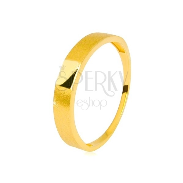 14K Gold band – glossy rectangle in the centre, shoulders with a satin surface, 3,5 mm