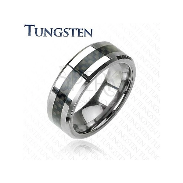 Tungsten ring with stripe, fiber motive