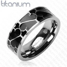 Titanium ring - black glaze with ornament