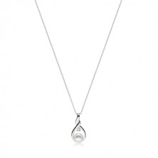 925 silver necklace - contour of twisted tear with a white pearl and a clear zircon in the center