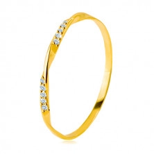 585 gold ring - smooth wavy line adorned with glittery zircons of clear colour