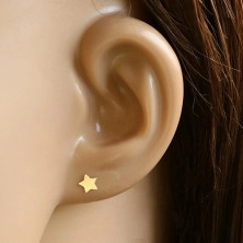 585 gold earrings - contour of glossy moon and symmetric star, studs