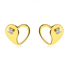 585 gold studs - symmetric heart with decorative cut-out and a clear zircon