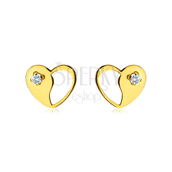 585 gold studs - symmetric heart with decorative cut-out and a clear zircon