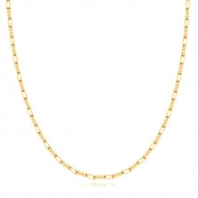 Glossy 585 gold chain - three oval elements and one oblong ring, 600 mm