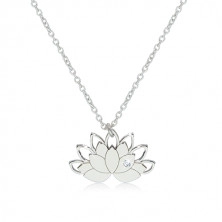 925 silver necklace - lotus flower with contours of petals and a clear zircon