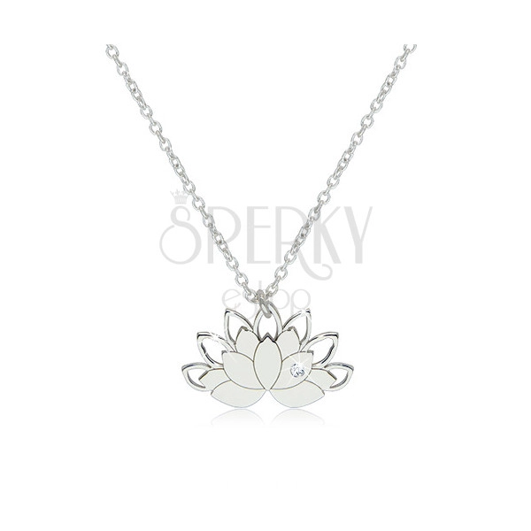 925 silver necklace - lotus flower with contours of petals and a clear zircon