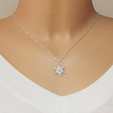 925 silver necklace - glittery zircon sun with wavy sunrays