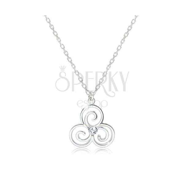 925 silver glossy necklace - Celtic symbol of Triskelion with a clear zircon 